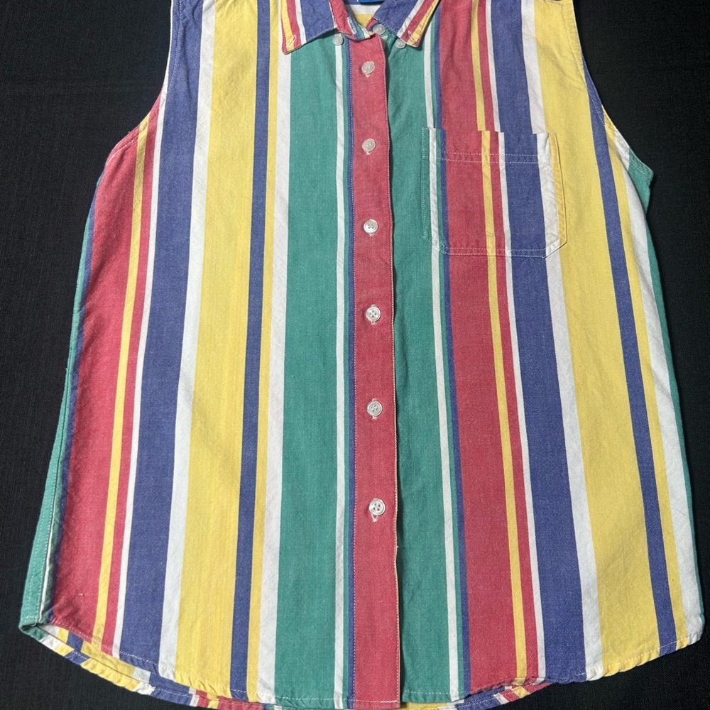 Multicolor Striped Button-Up Sleeveless Shirt